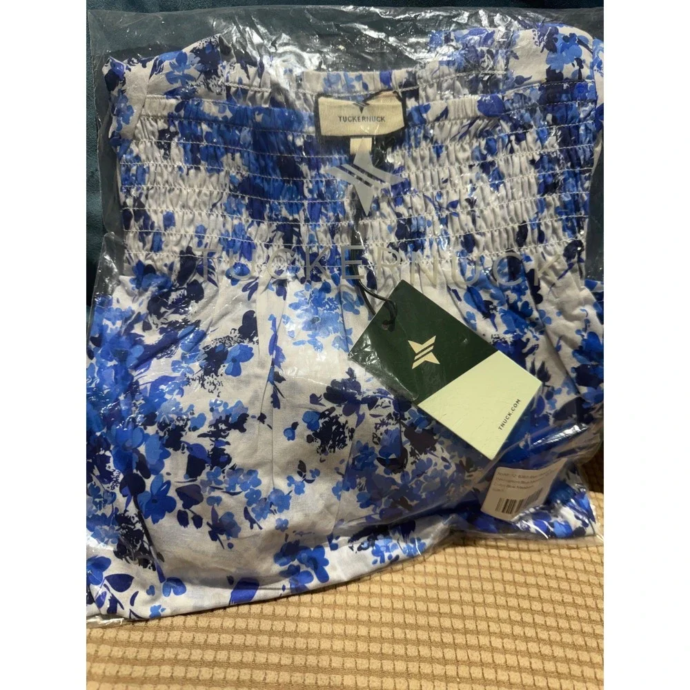 Tuckernuck Blue Bells Meadow Floral Smocked Square Neck Tilly Blouse Top NWT